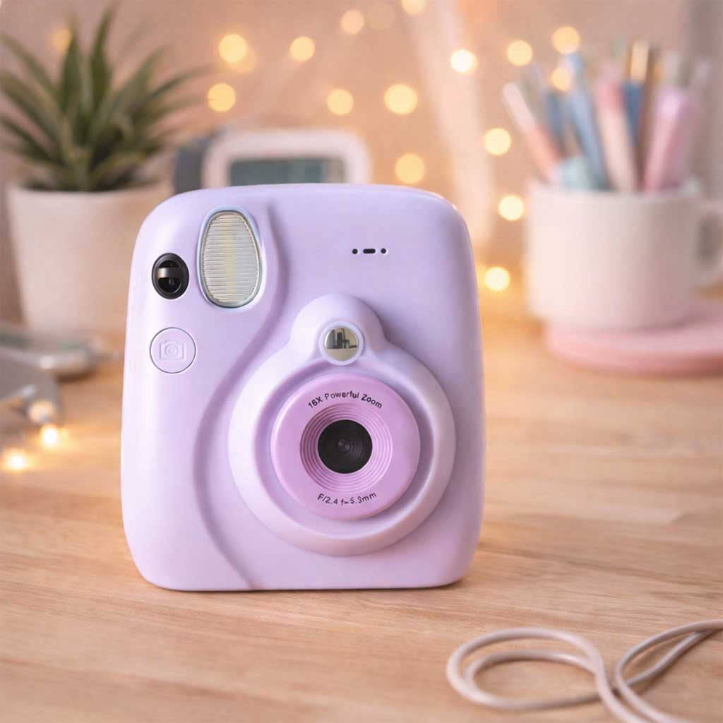 Kids Instant Print Camera, 16x Zoom, Markers, Purple