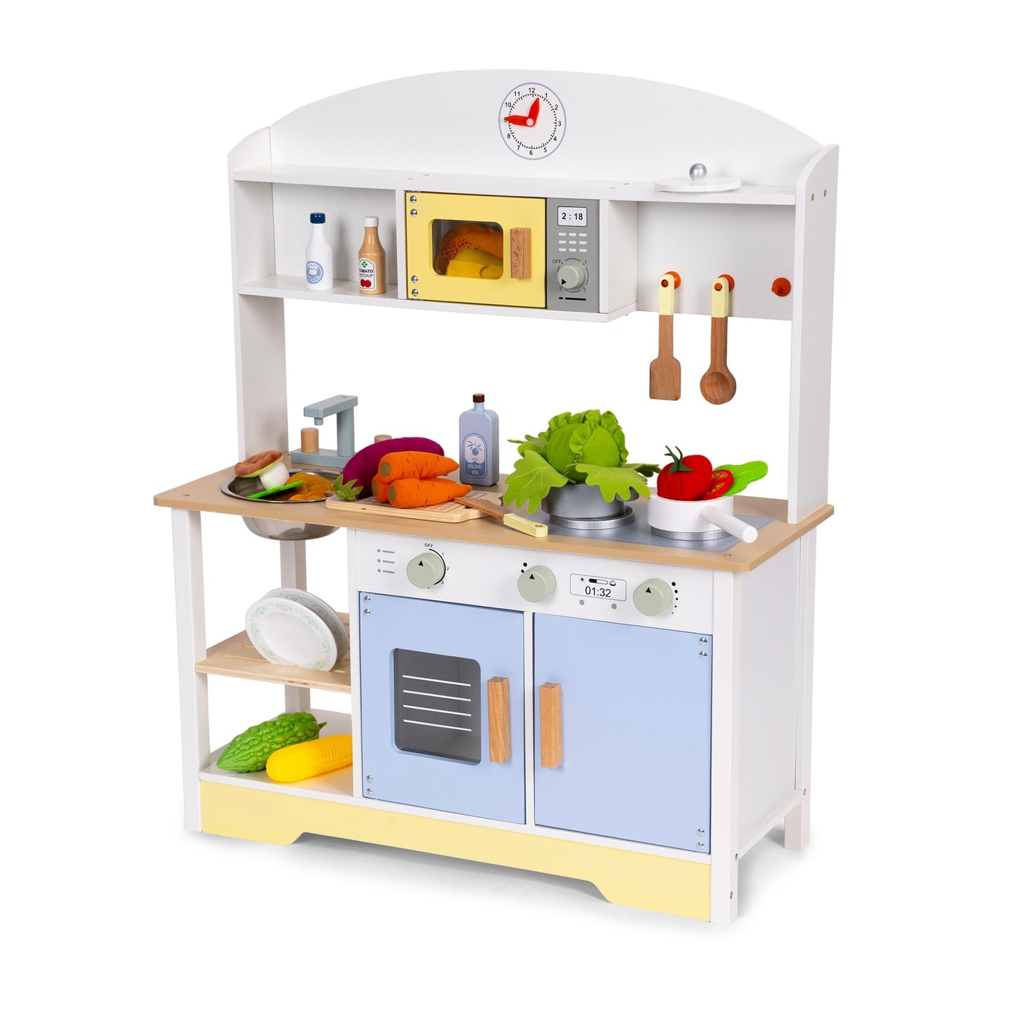 Kids Kitchen Set with Oven, Washing Machine, 12 Accessories