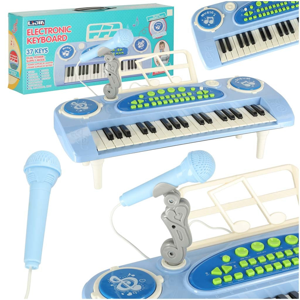 Kids Piano Keyboard, 37 Keys, Microphone, Blue