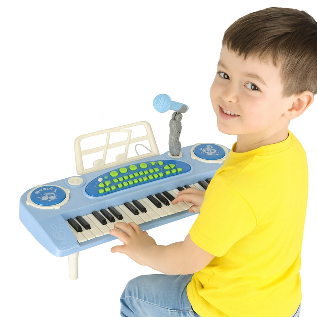 Kids Piano Keyboard, 37 Keys, Microphone, Blue