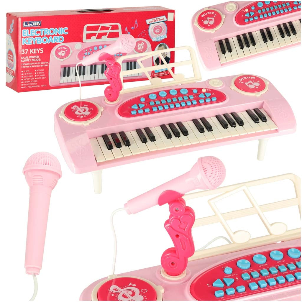 Kids Piano Keyboard, 37 Keys, Microphone & Tripod, Pink