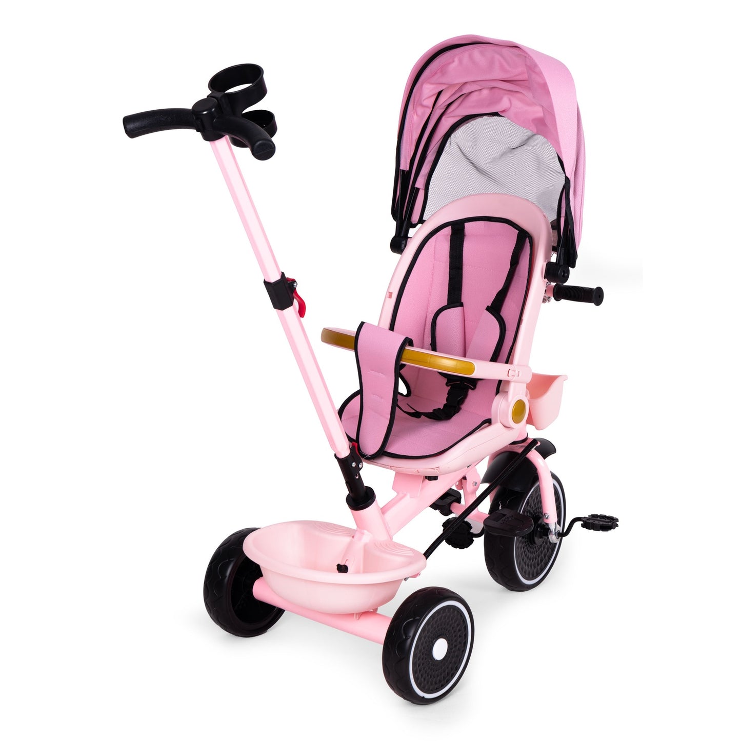 Kids Pink Tricycle Stroller with Rotating Seat