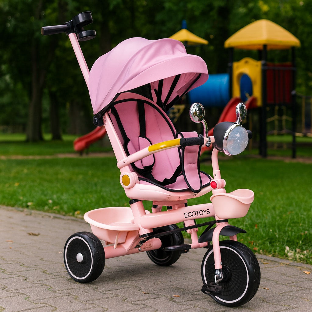 Kids Pink Tricycle Stroller with Rotating Seat