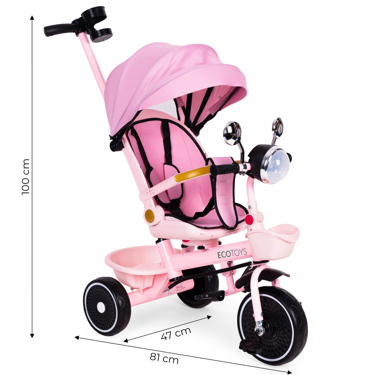 Kids Pink Tricycle Stroller with Rotating Seat