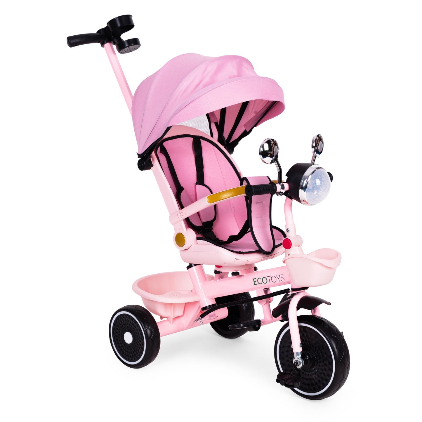 Kids Pink Tricycle Stroller with Rotating Seat