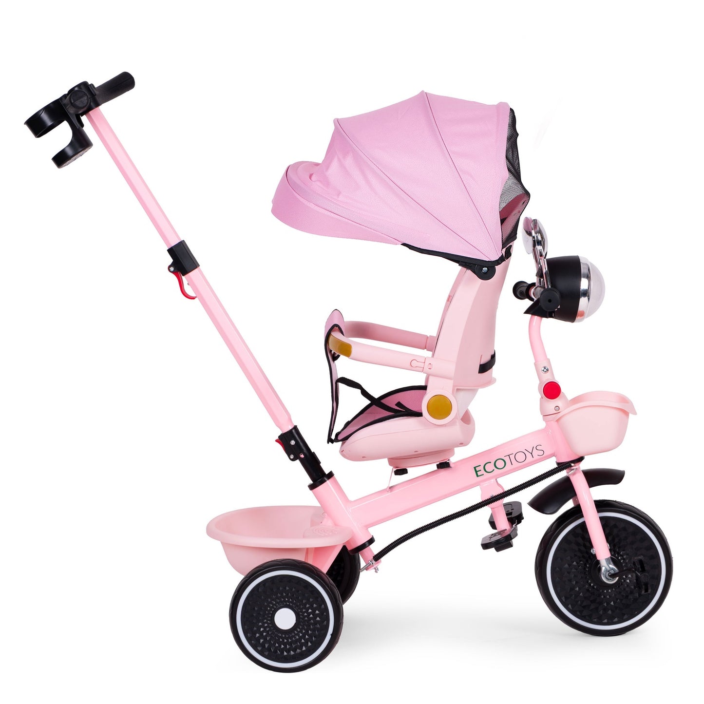 Kids Pink Tricycle Stroller with Rotating Seat