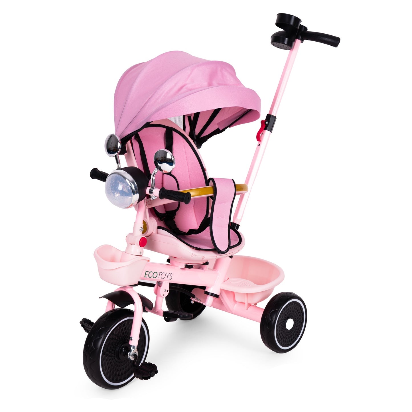 Kids Pink Tricycle Stroller with Rotating Seat