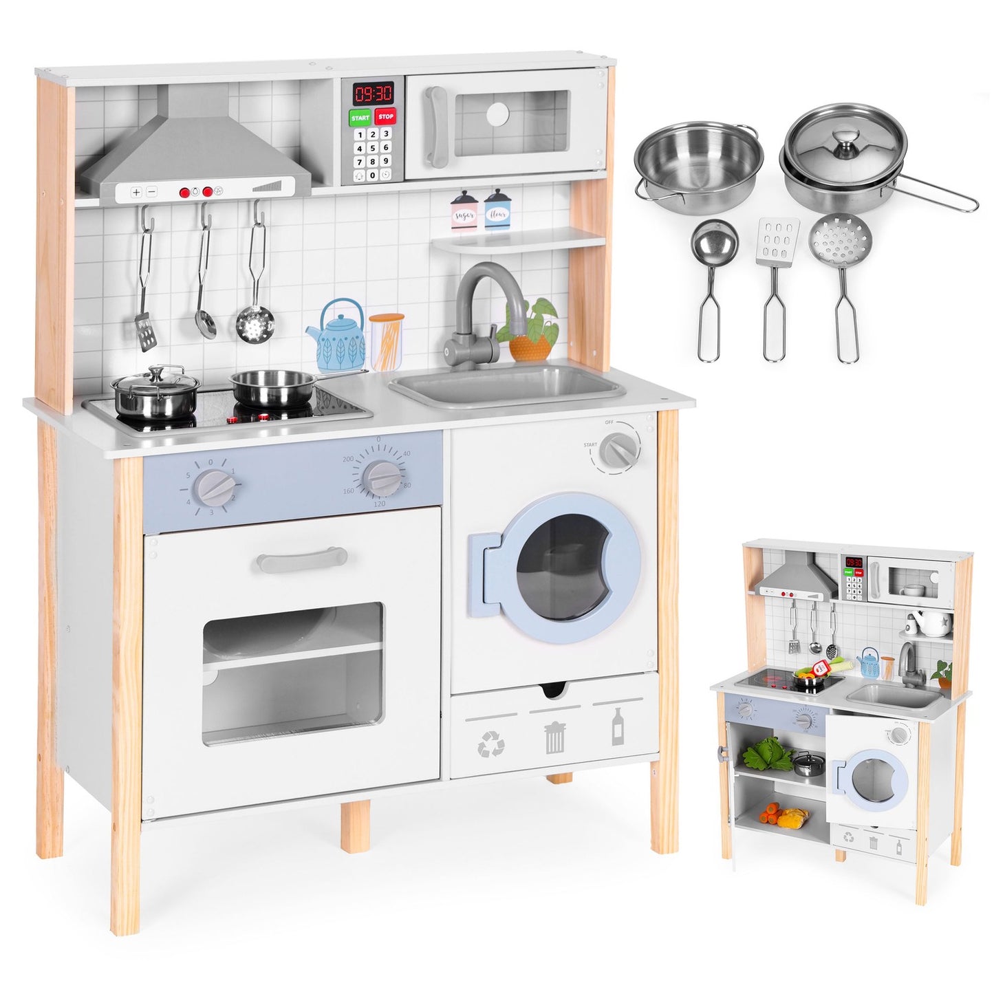Kids Play Kitchen with Sounds, LED, Oven, Washing Machine, and Accessories ECOTOYS