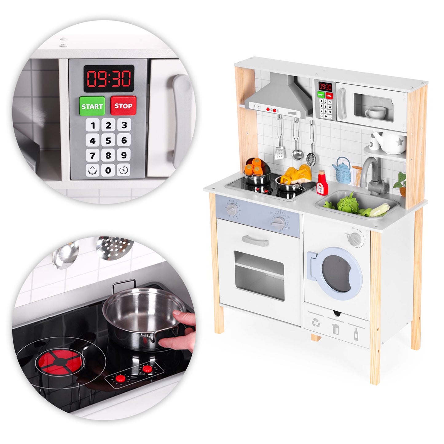 Kids Play Kitchen with Sounds, LED, Oven, Washing Machine, and Accessories ECOTOYS