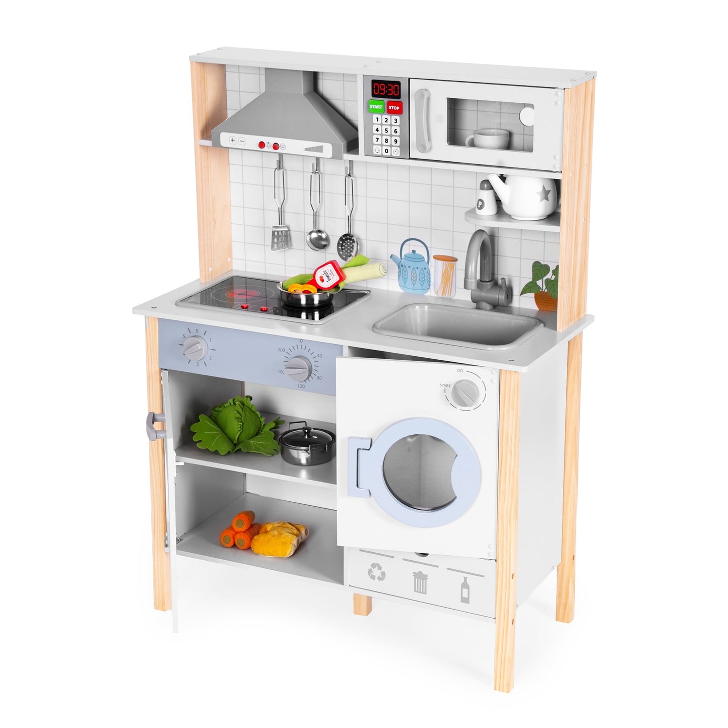 Kids Play Kitchen with Sounds, LED, Oven, Washing Machine, and Accessories ECOTOYS