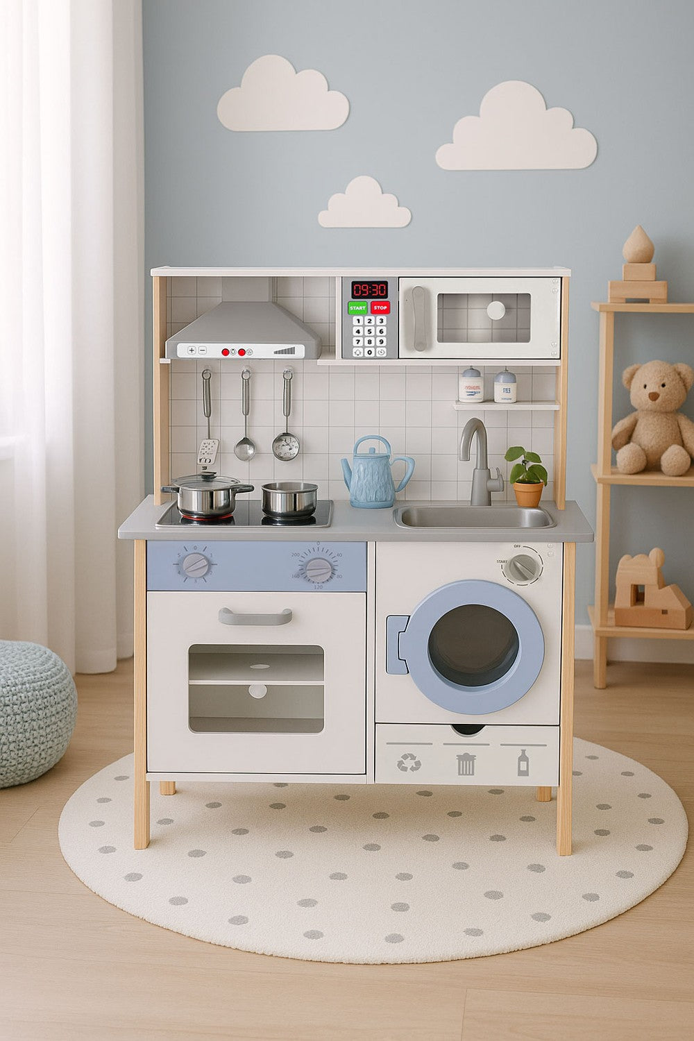 Kids Play Kitchen with Sounds, LED, Oven, Washing Machine, and Accessories ECOTOYS