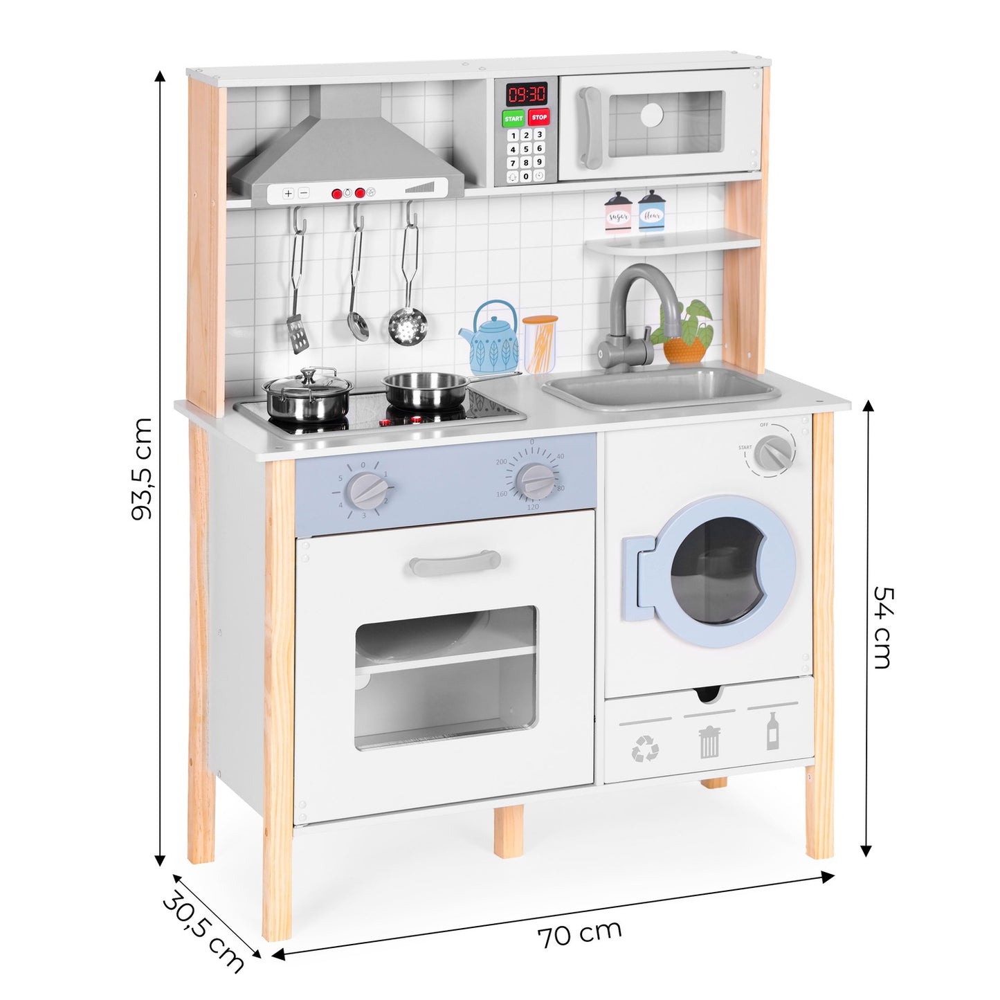 Kids Play Kitchen with Sounds, LED, Oven, Washing Machine, and Accessories ECOTOYS