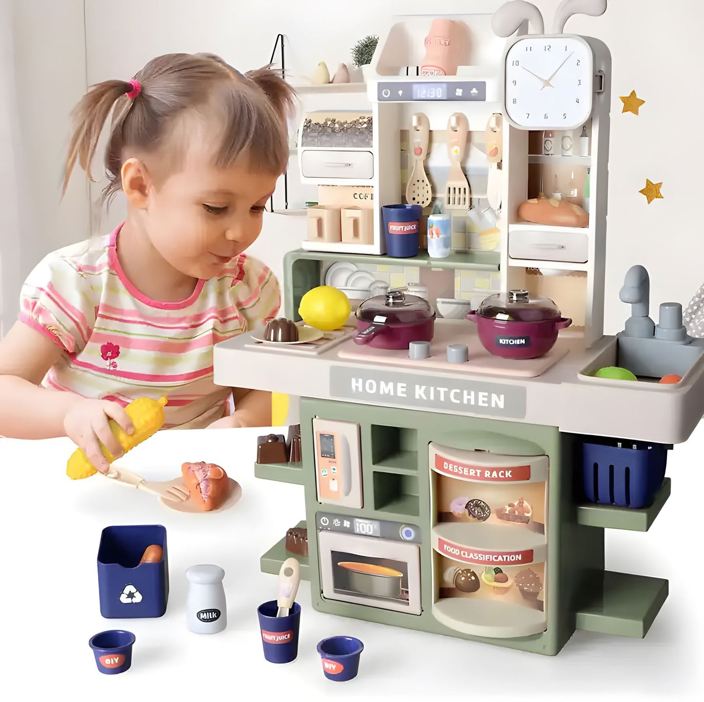 Kids Play Kitchen with Sounds, Lights, Steam, 35 Accessories
