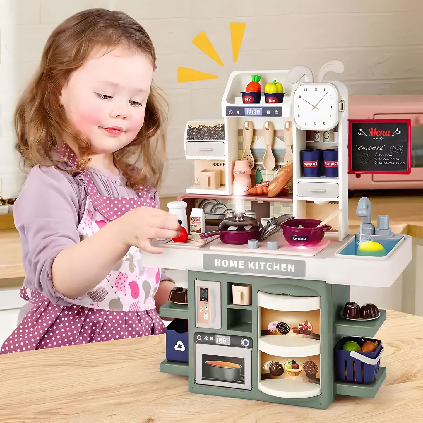 Kids Play Kitchen with Sounds, Lights, Steam, 35 Accessories