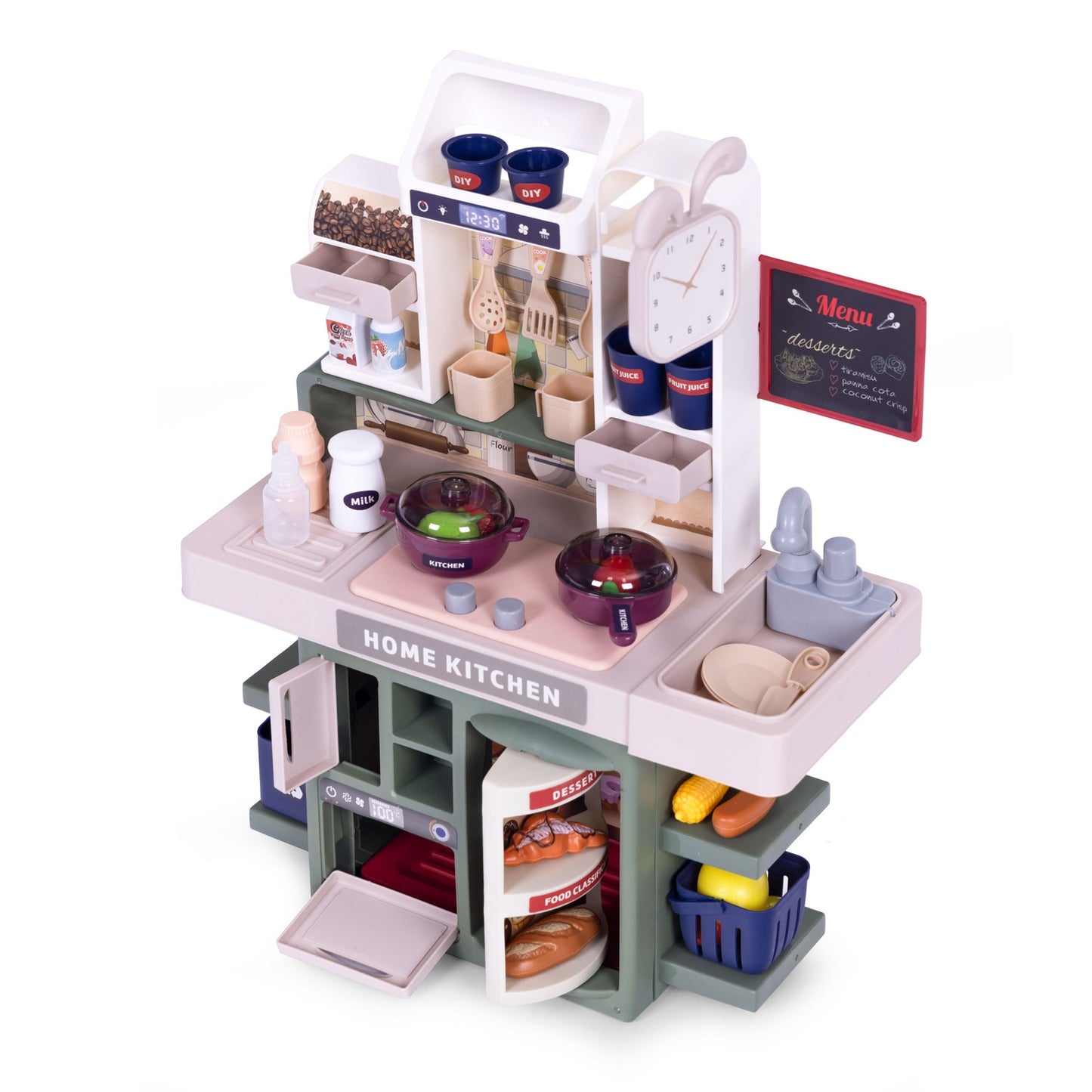 Kids Play Kitchen with Sounds, Lights, Steam, 35 Accessories