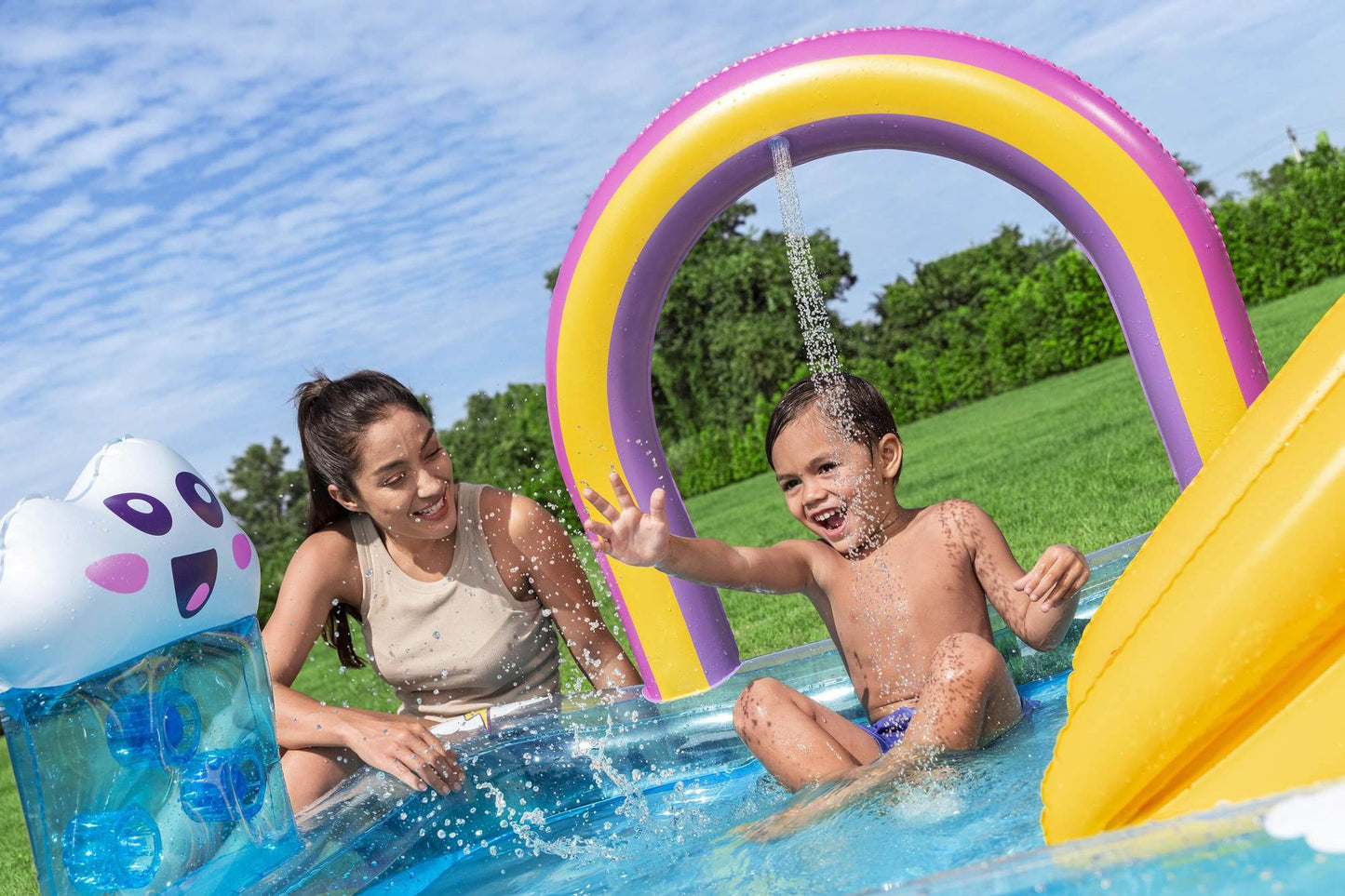 Kids Rainbow Play Center with Slide and Sprinkler