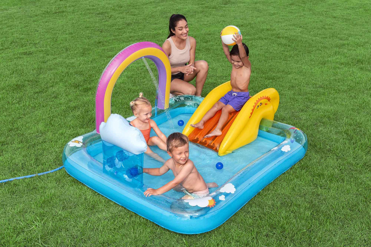 Kids Rainbow Play Center with Slide and Sprinkler