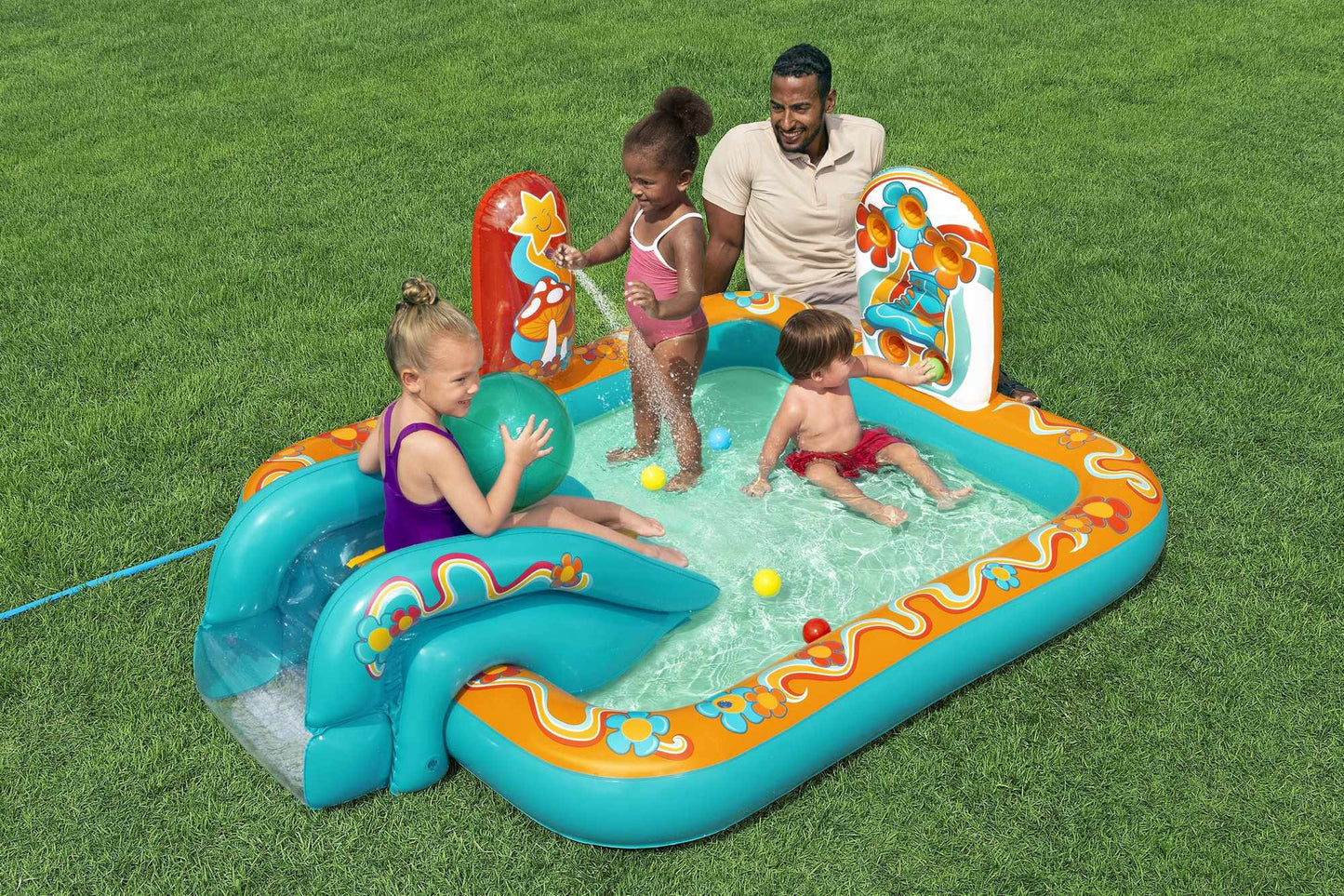 Kids Retro Play Center with Slide and Water Sprayer