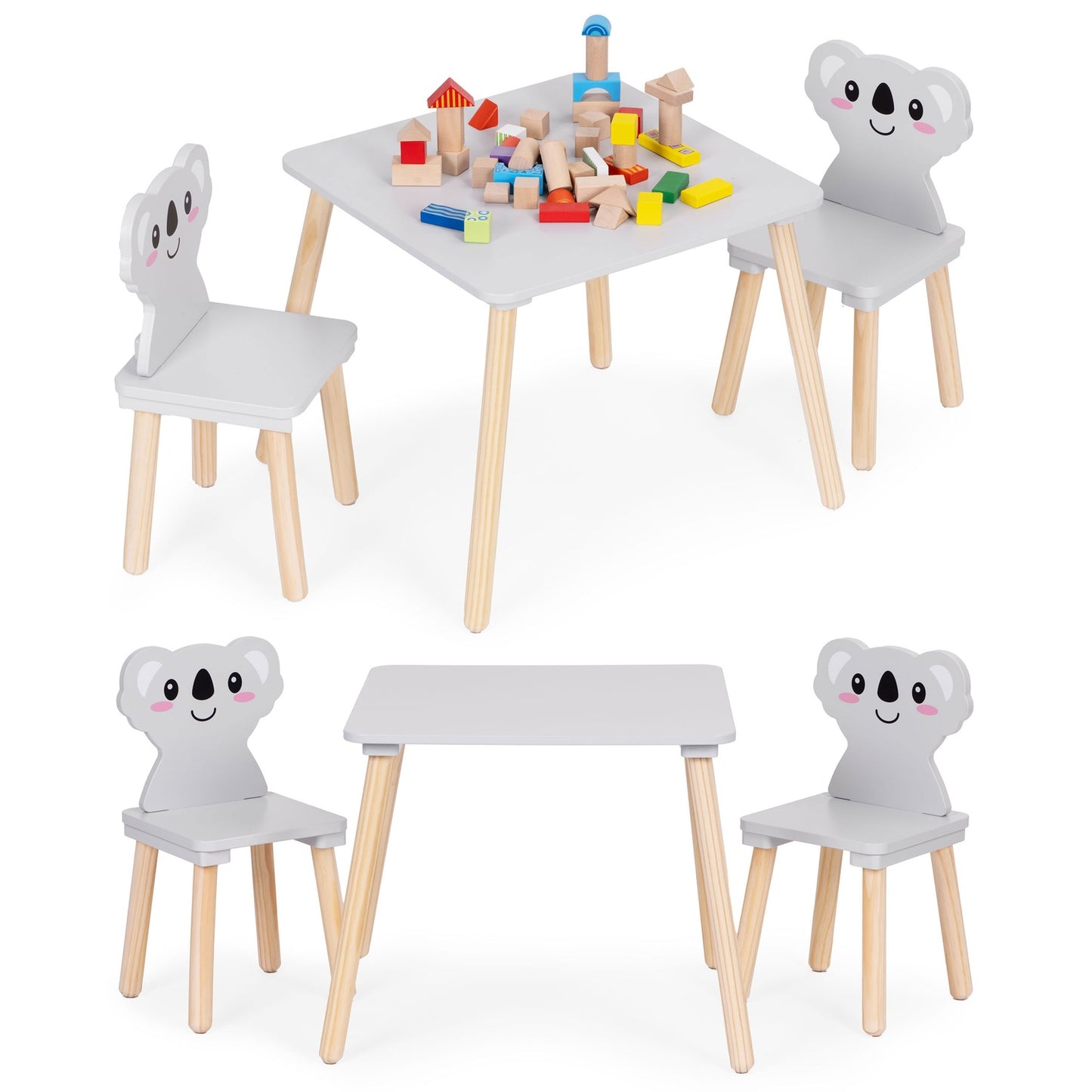Kids Table and 2 Chairs Set, Koala Design, Wood MDF