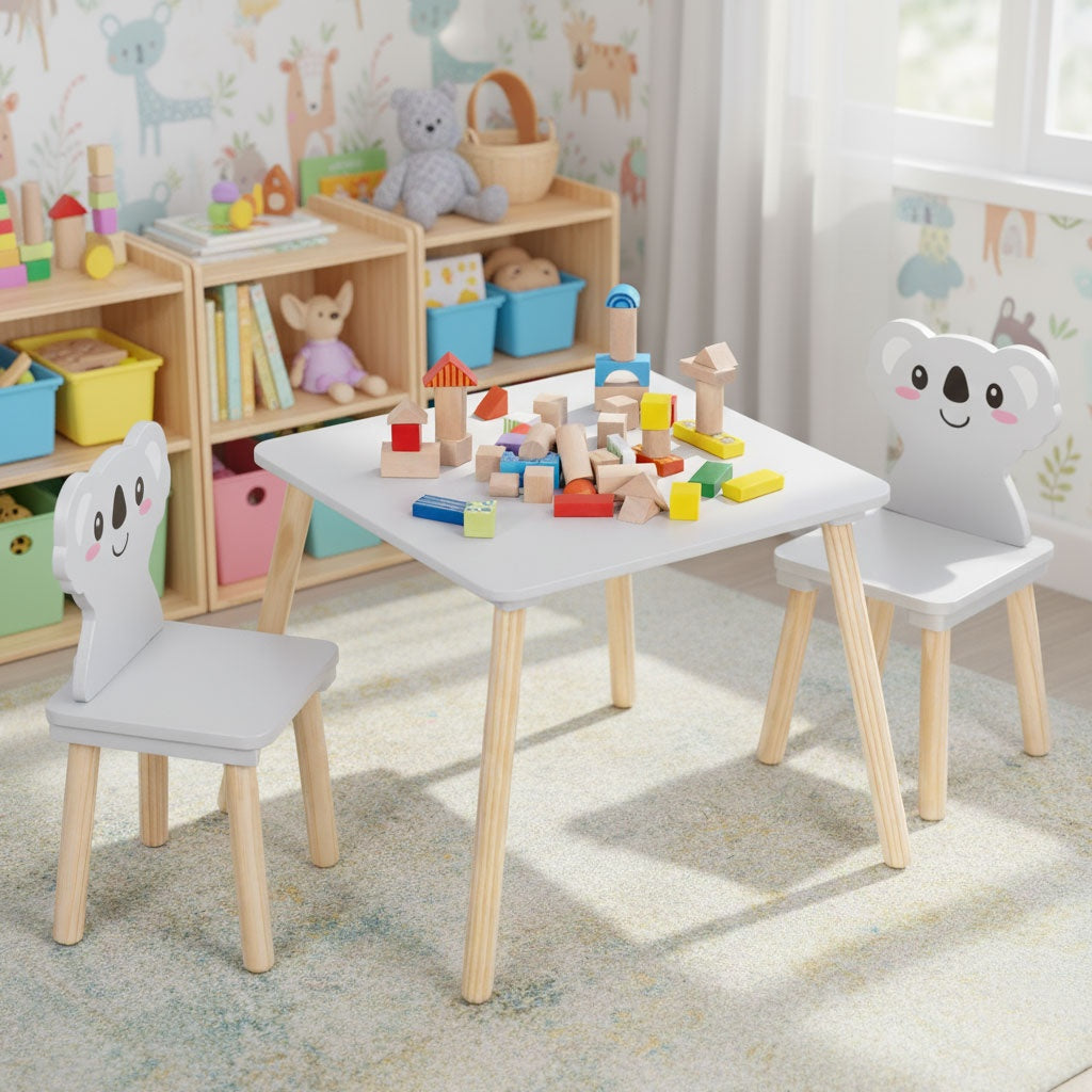 Kids Table and 2 Chairs Set, Koala Design, Wood MDF