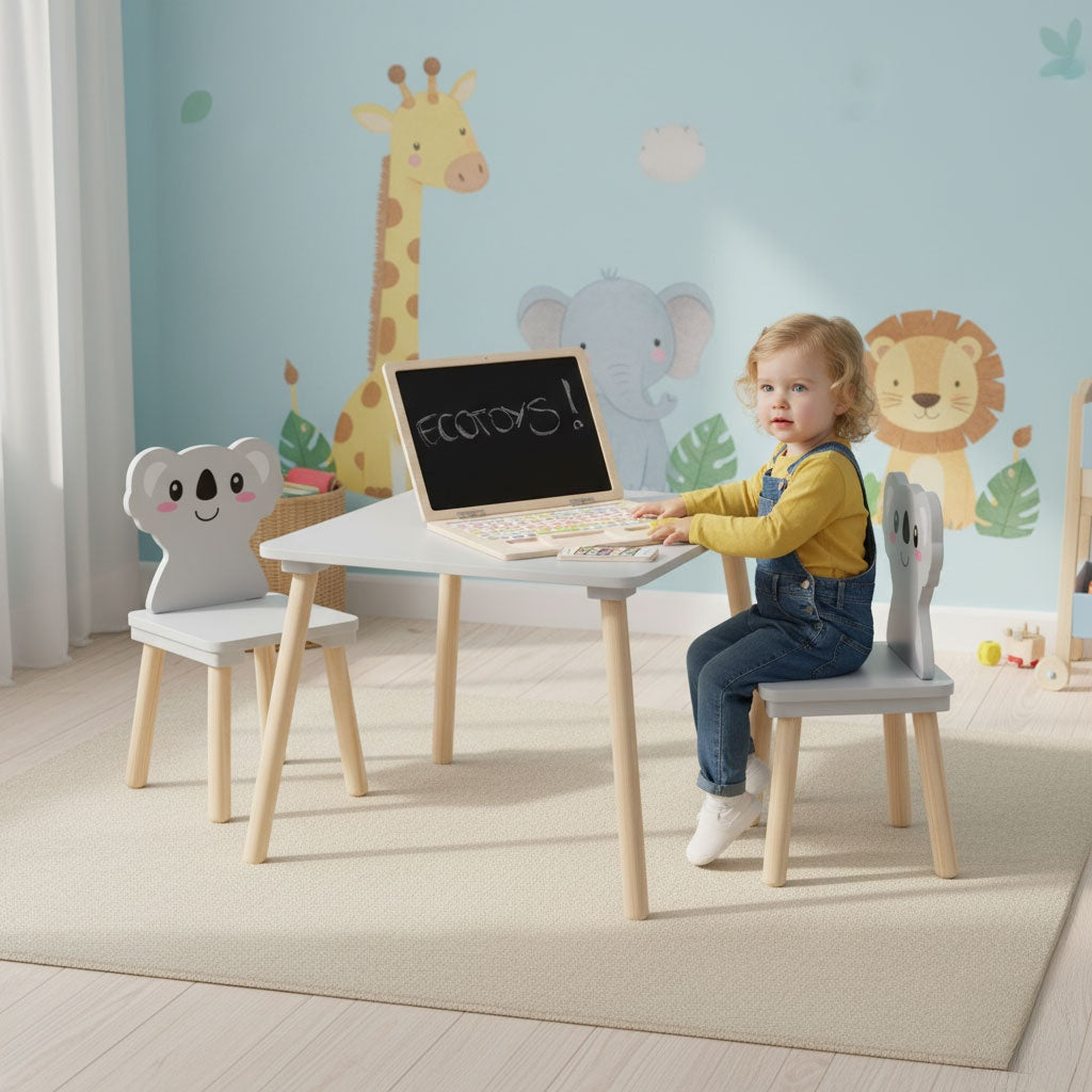Kids Table and 2 Chairs Set, Koala Design, Wood MDF