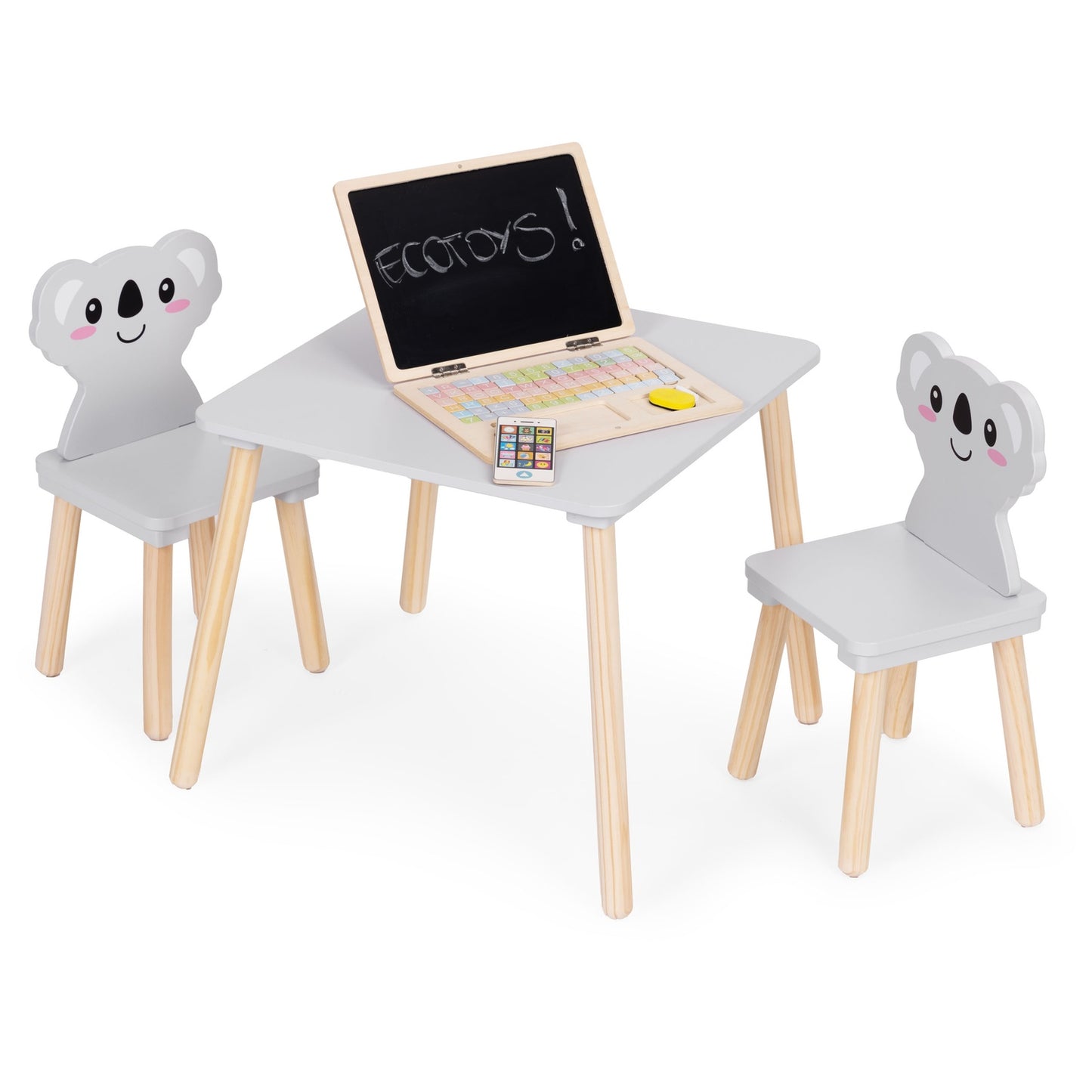 Kids Table and 2 Chairs Set, Koala Design, Wood MDF