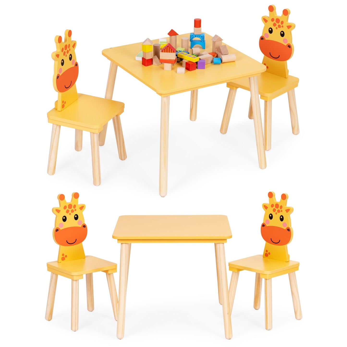 Kids Table and 2 Chairs Set with Giraffe Design
