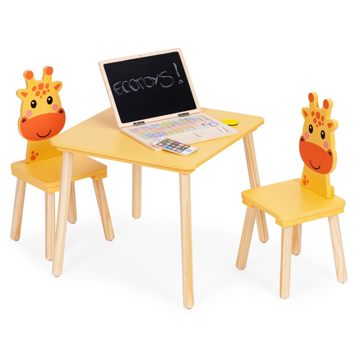 Kids Table and 2 Chairs Set with Giraffe Design