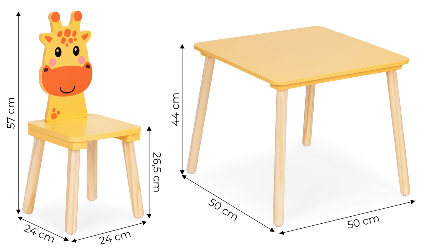 Kids Table and 2 Chairs Set with Giraffe Design