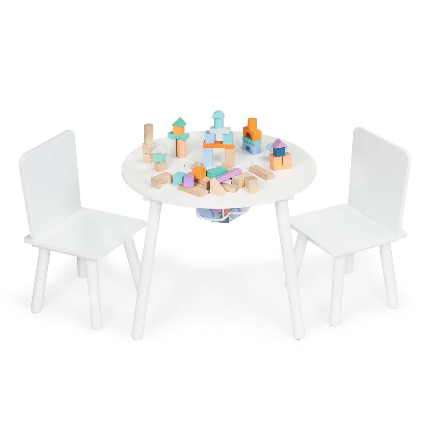 Kids Table and 2 Chairs Set with Pine Legs, White