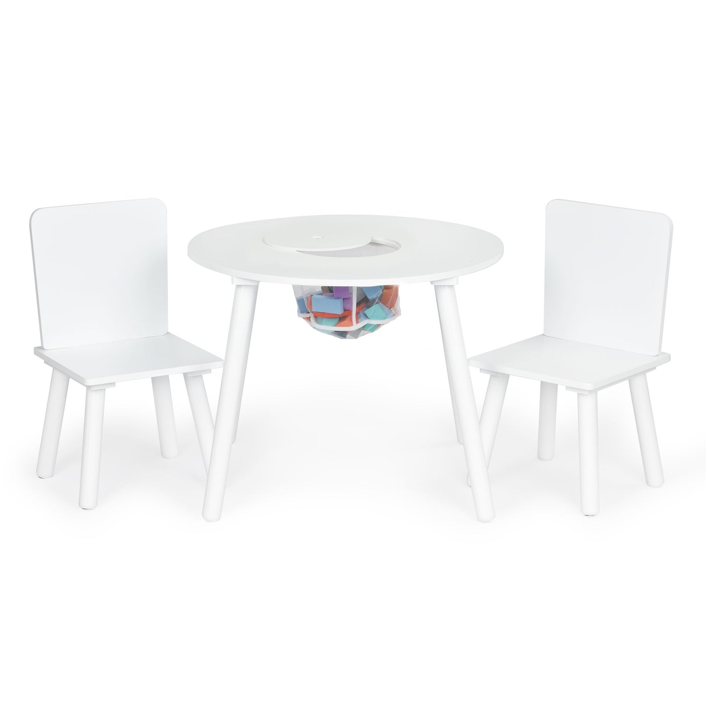 Kids Table and 2 Chairs Set with Pine Legs, White