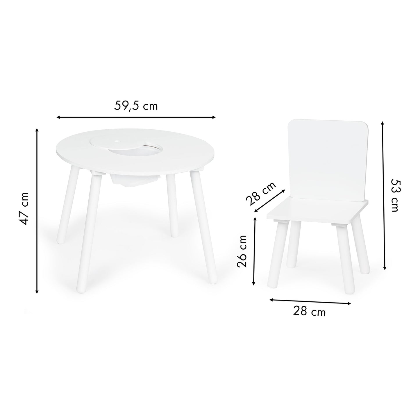Kids Table and 2 Chairs Set with Pine Legs, White