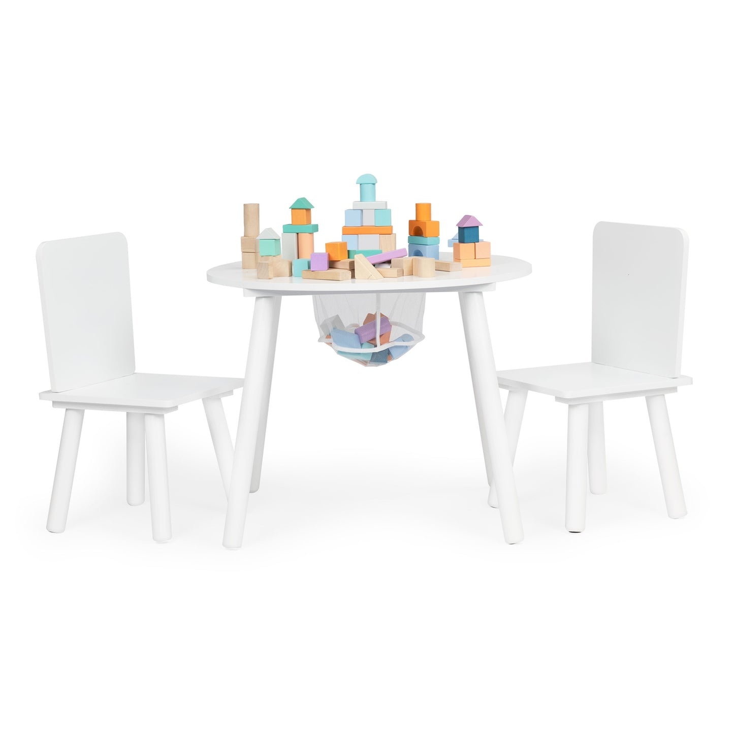 Kids Table and 2 Chairs Set with Pine Legs, White