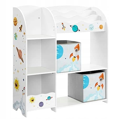 Kids Toy Storage Shelf – 5 Shelves, 2 Boxes, Book Slots