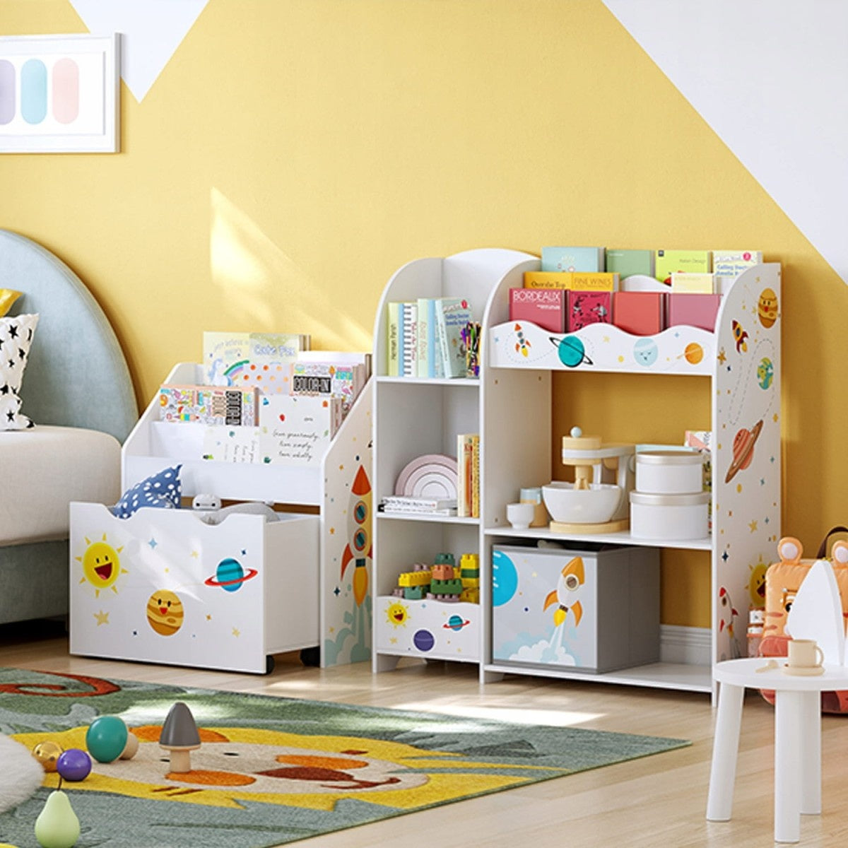 Kids Toy Storage Shelf – 5 Shelves, 2 Boxes, Book Slots