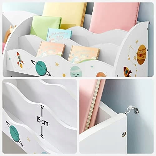 Kids Toy Storage Shelf – 5 Shelves, 2 Boxes, Book Slots