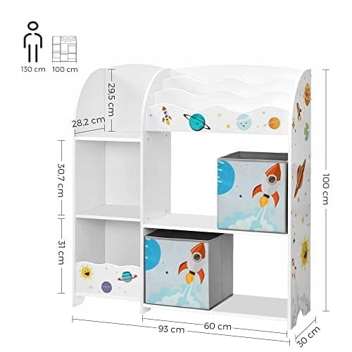 Kids Toy Storage Shelf – 5 Shelves, 2 Boxes, Book Slots