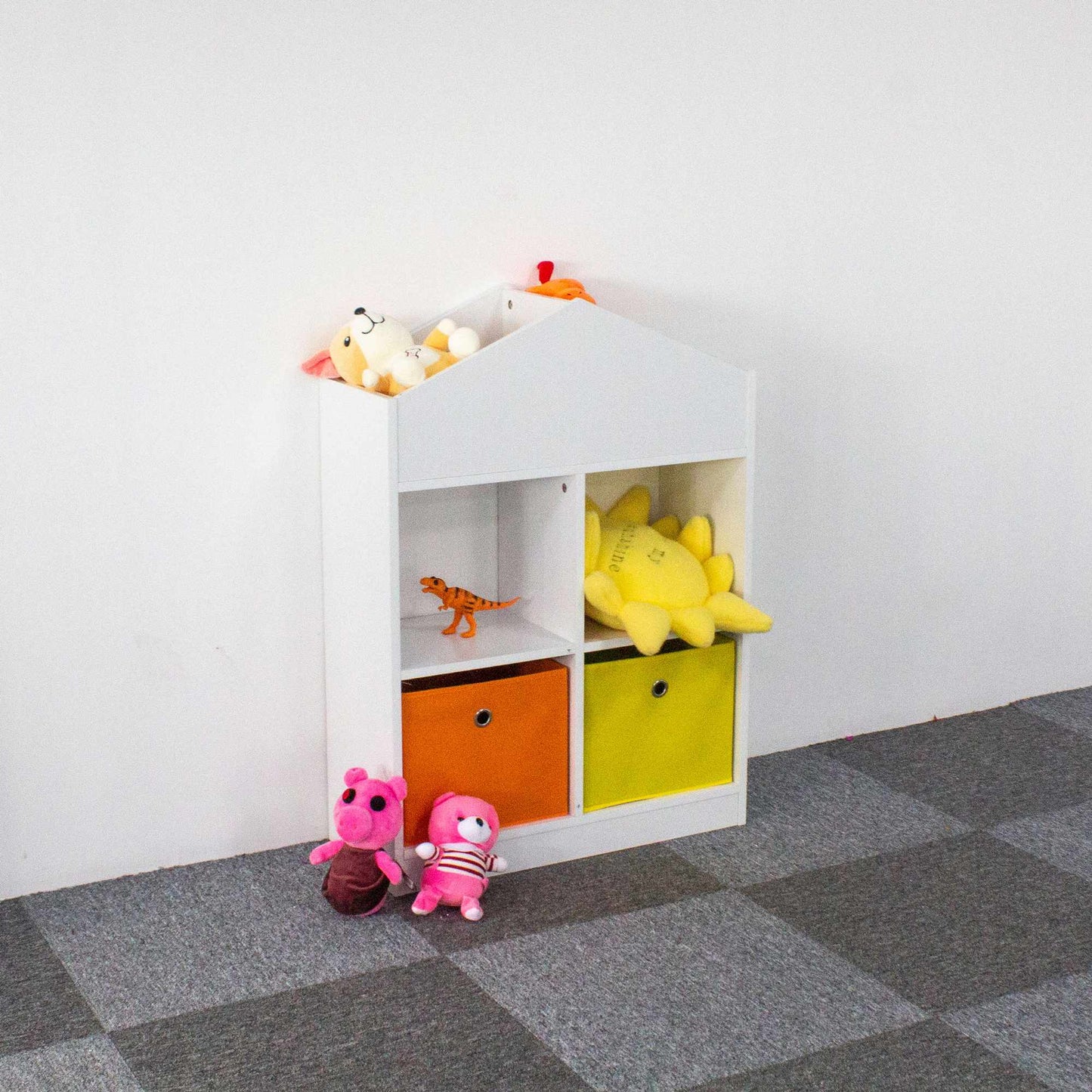 Kids Wooden Dollhouse Bookshelf with Bins and Shelves