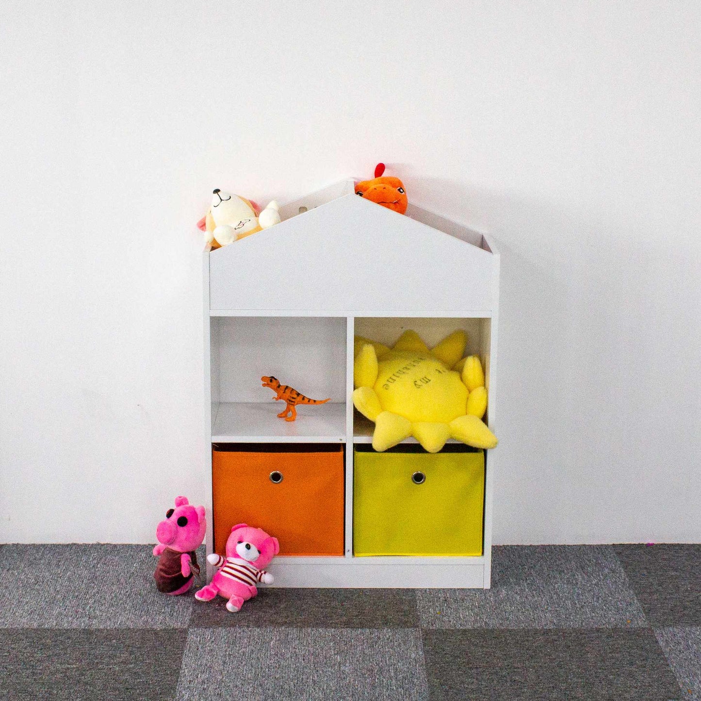 Kids Wooden Dollhouse Bookshelf with Bins and Shelves