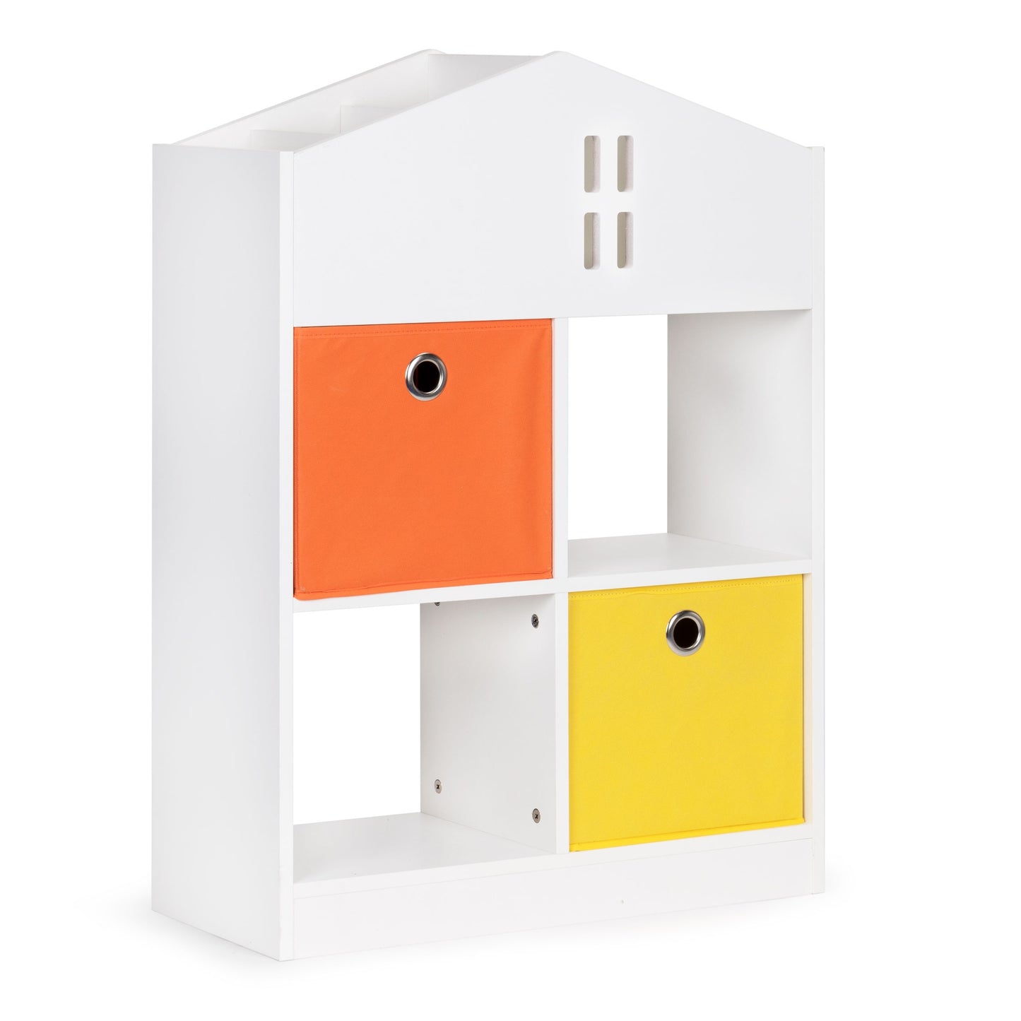 Kids Wooden Dollhouse Bookshelf with Bins and Shelves