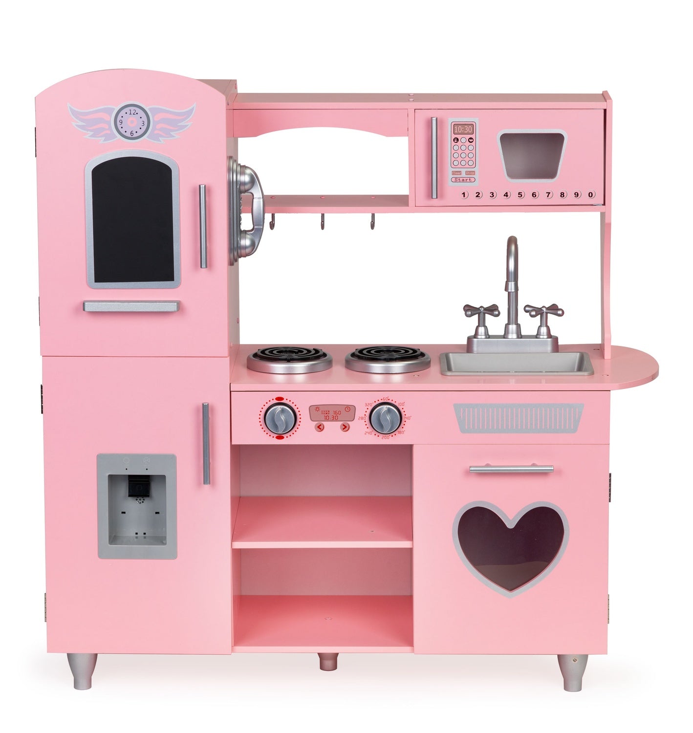 Kids Wooden Play Kitchen with Sound Effects, Pink