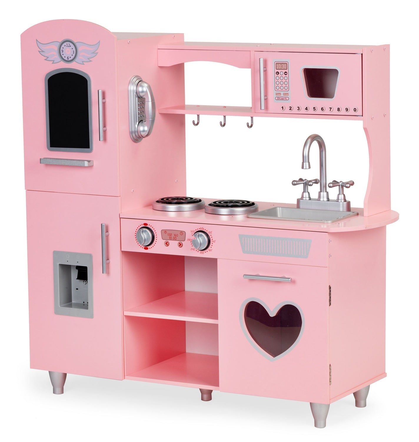 Kids Wooden Play Kitchen with Sound Effects, Pink