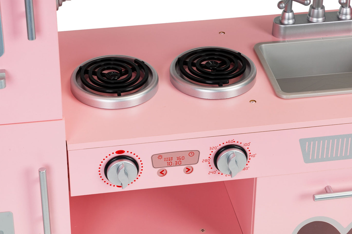 Kids Wooden Play Kitchen with Sound Effects, Pink
