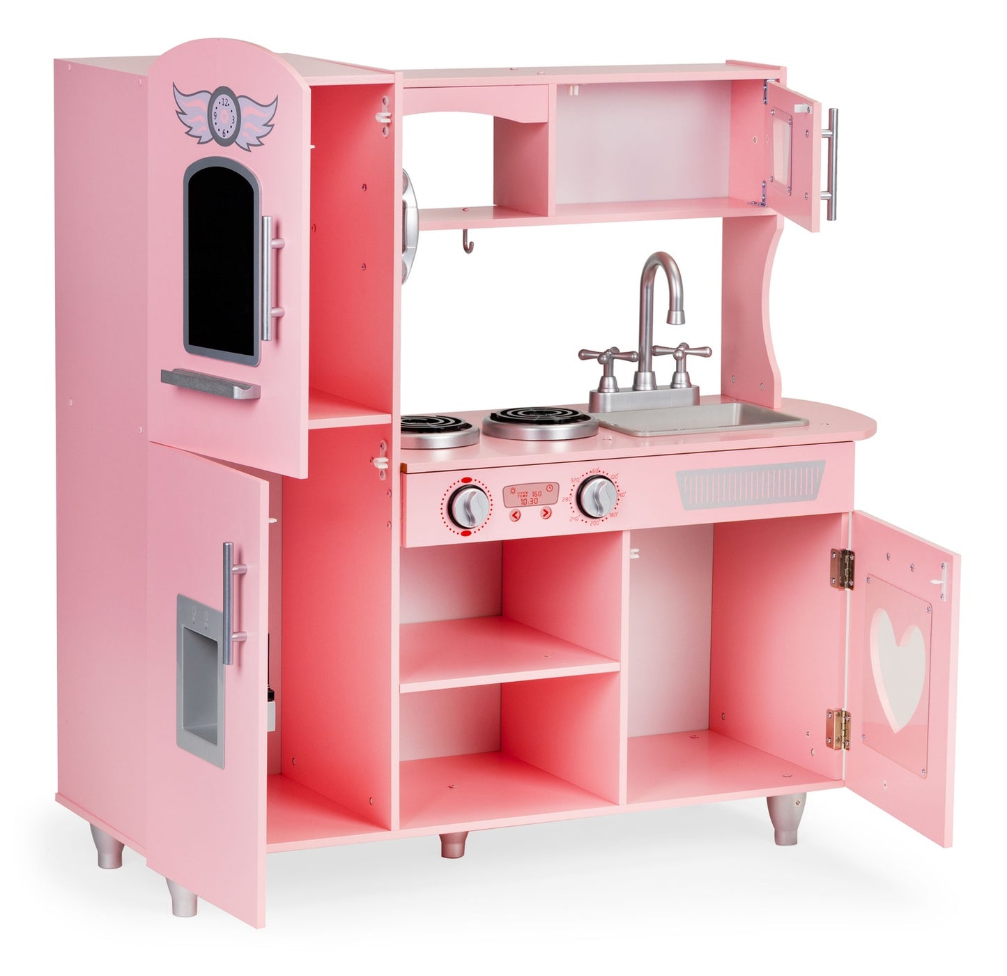 Kids Wooden Play Kitchen with Sound Effects, Pink