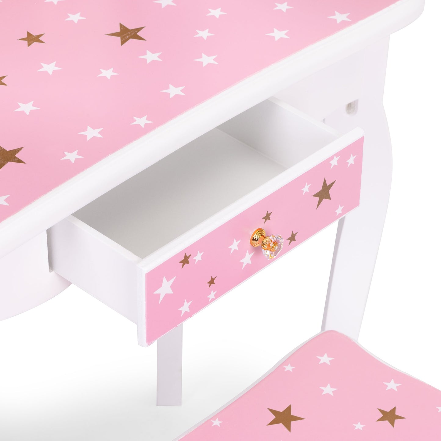 Kids' Wooden Vanity Table with Triple Mirror & Stool