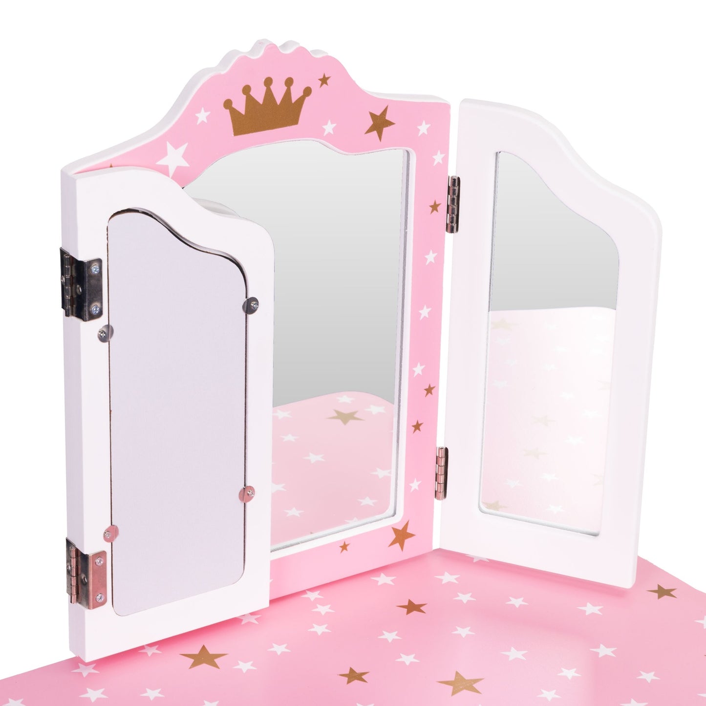 Kids' Wooden Vanity Table with Triple Mirror & Stool