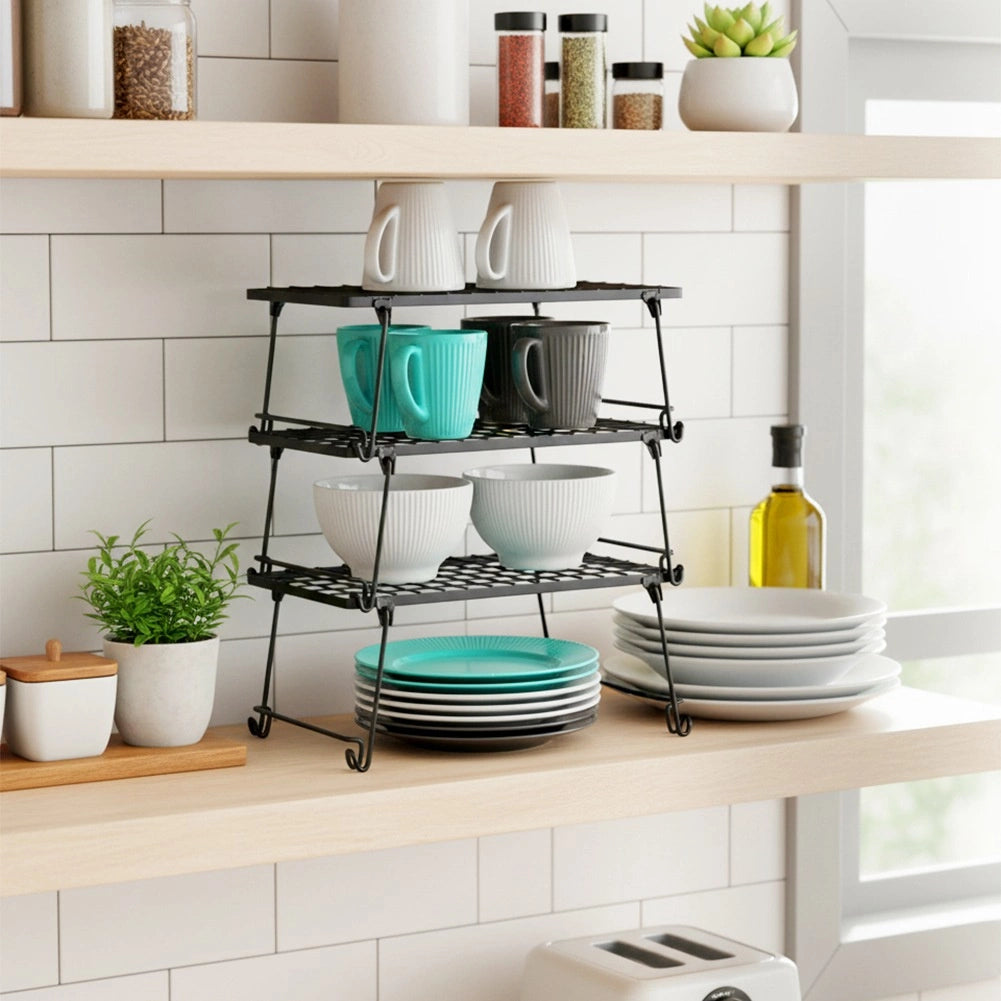 Kitchen Shelf Organizer, Black Metal, 36x22x15 cm