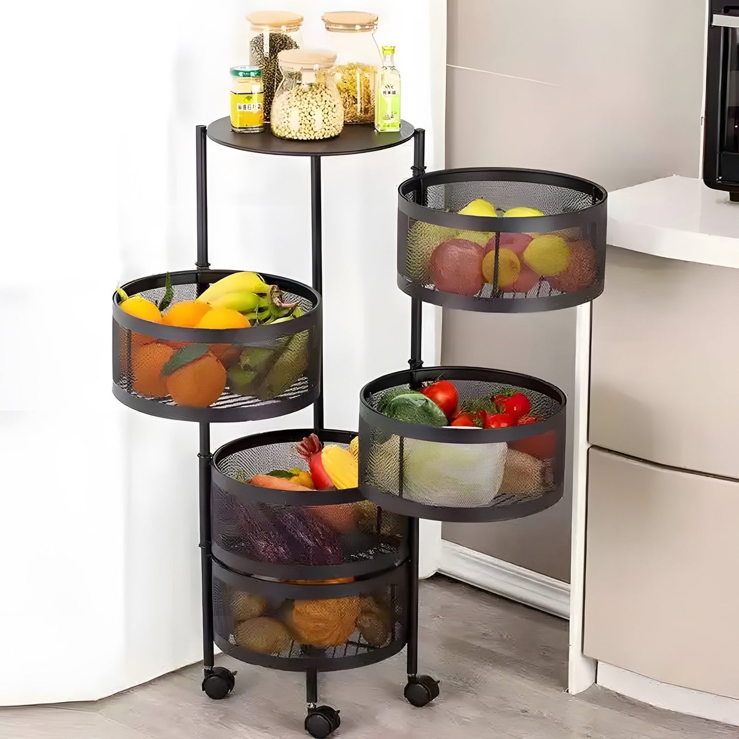 Kitchen Shelf Organizer with Rotating Shelves, 5 Tiers, Metal ModernHome