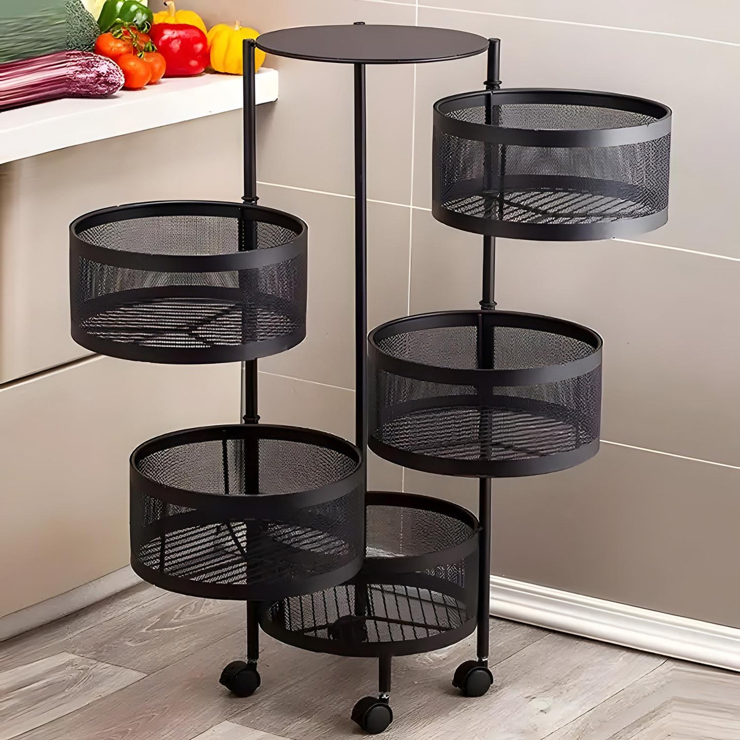 Kitchen Shelf Organizer with Rotating Shelves, 5 Tiers, Metal ModernHome