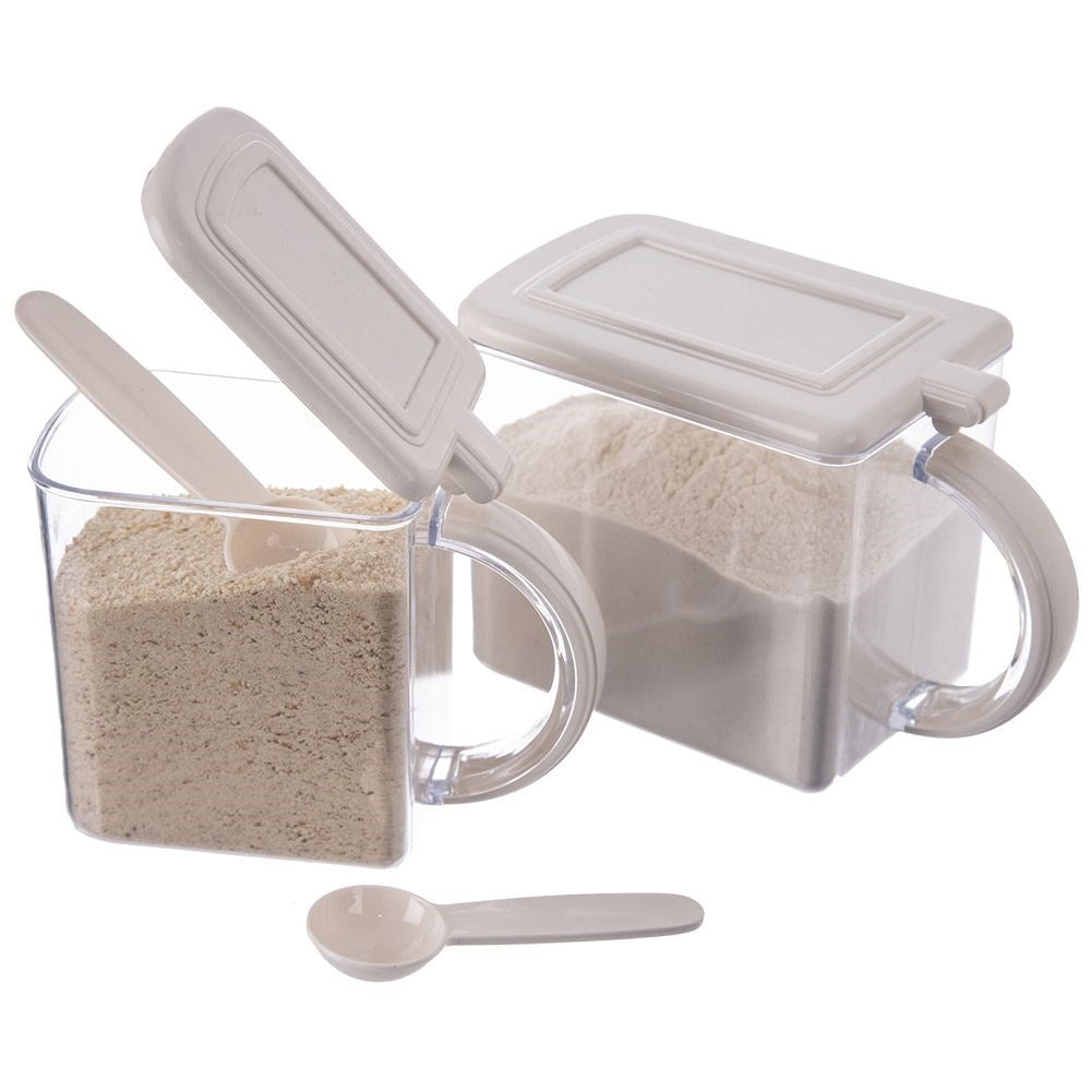 Kitchen container with lid and spoon for easy storage